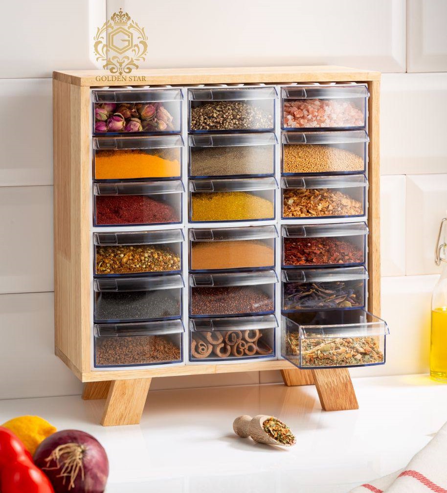 باکس ادویه 18 کشو چوبی