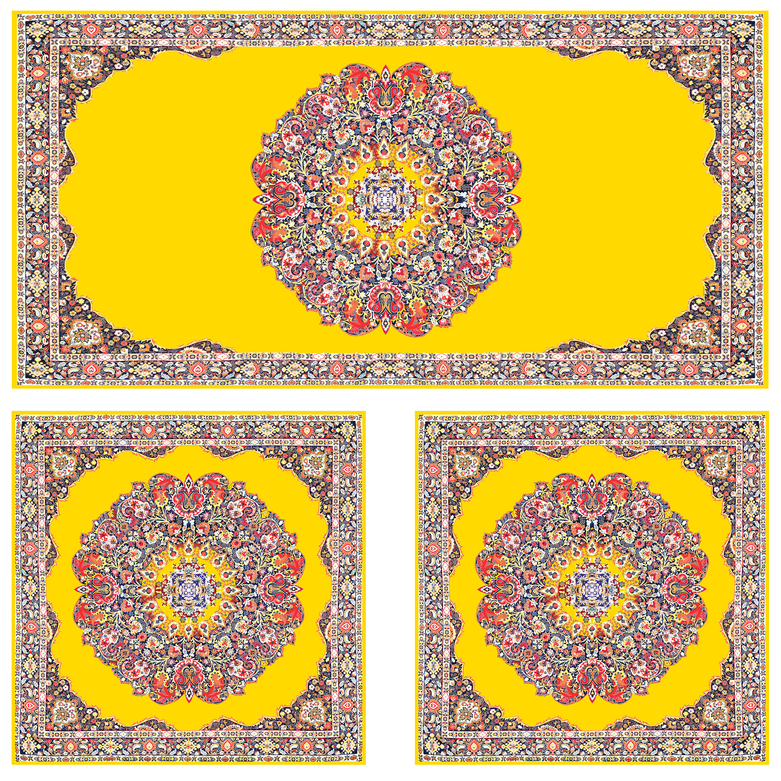 ست رومیزی سه تکه مستطیل مربع طرح ترمه کد 9920.16