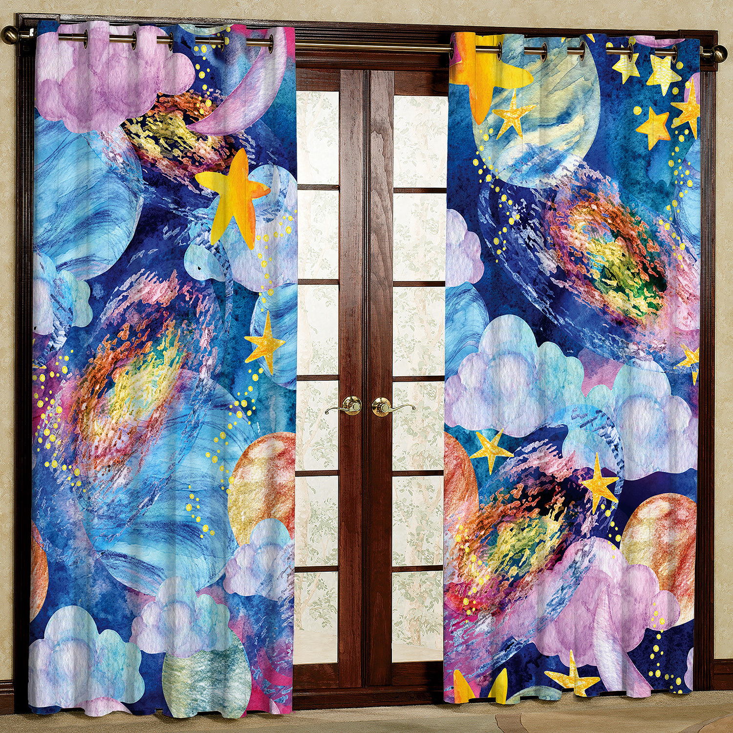 پرده مدل کهکشان کارتونی مخمل پانچی کد 2224 سایز 200x140 سانتی متر