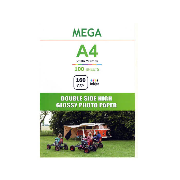 کاغذ فتو گلاسه براق 160گرم دورو A4 مگا 100 برگی