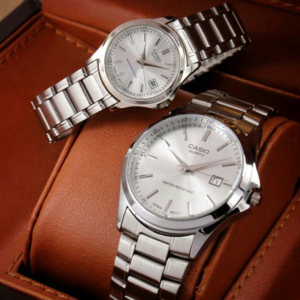 ست ساعت مچی زنانه مردانه کاسیو بند استیل دارای رنگبندی Casio
