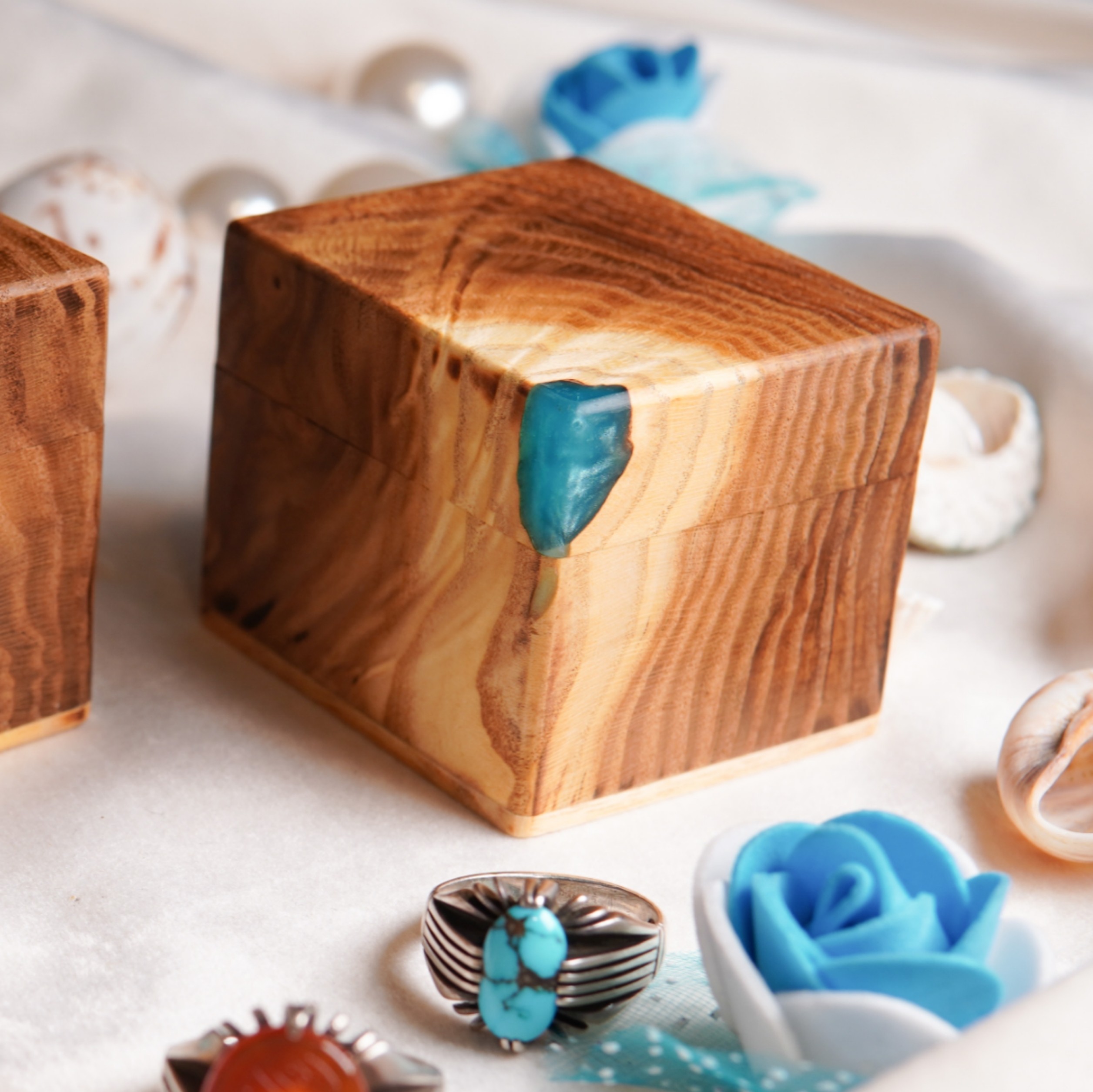 جعبه انگشتر چوب و رزین کد 1027