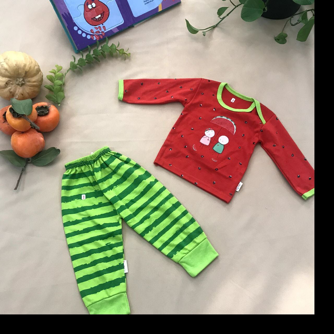 ست بلوز شلوار یلدایی اسپرت سایز 40 پنبه طرح چترهندوانه