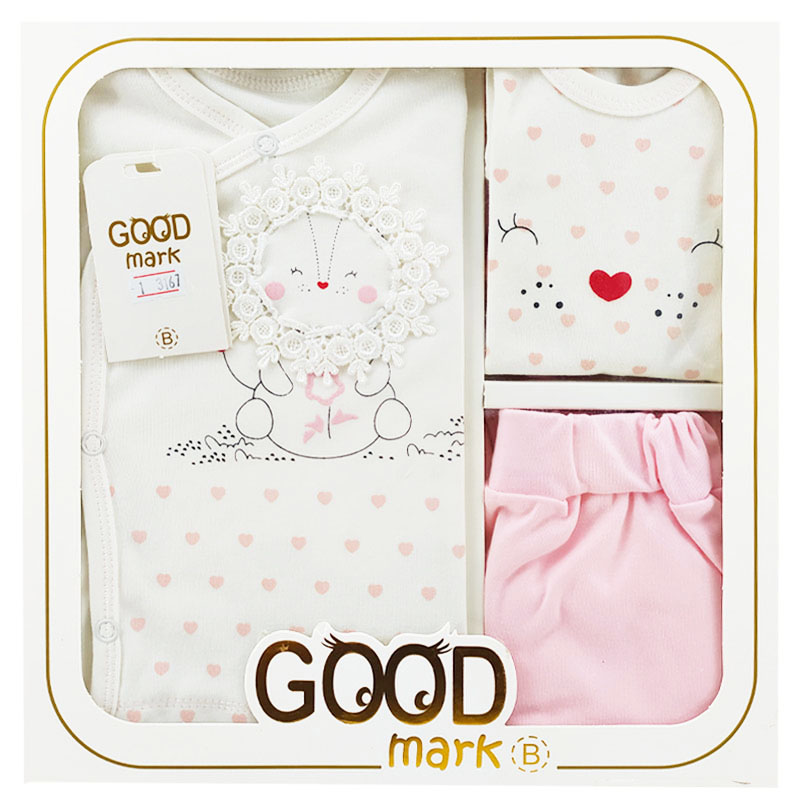 ست 5 تکه بیمارستانی نوزاد طرح شیر و قلب GoodMark