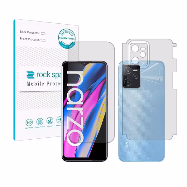 گلس صفحه نمایش و پشت گوشی ریلمی Narzo 50A Prime مدل نانو هیدروژل شفاف برند راک اسپیس کد MS