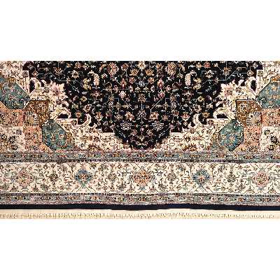 فرش ماشینی زمرد مشهد مدل هریس زمینه سرمه ای