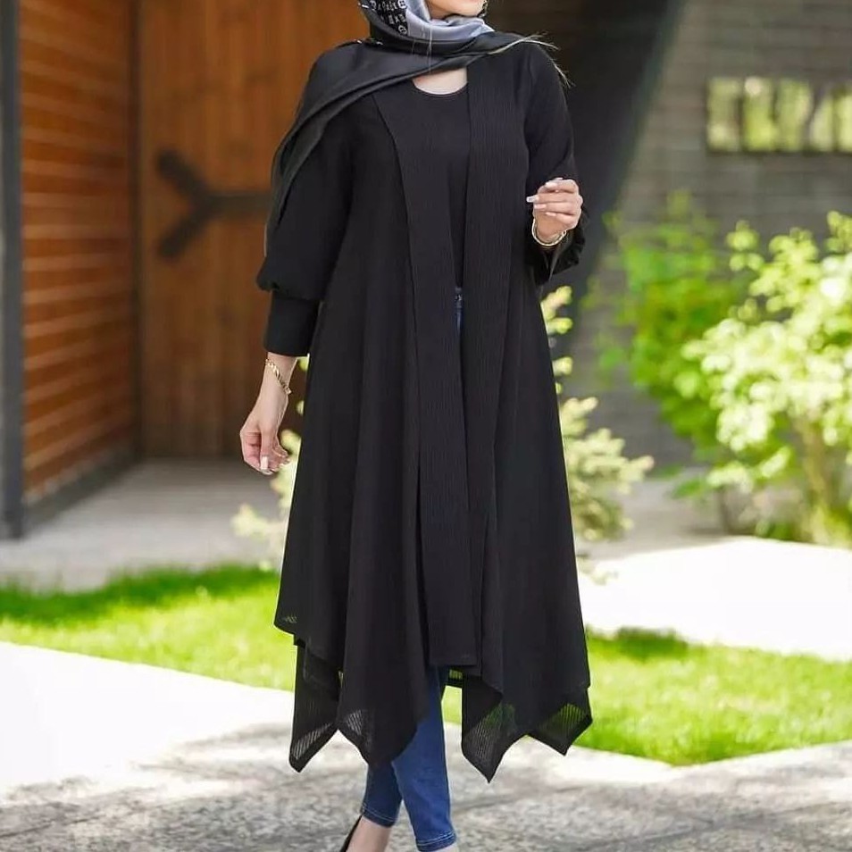 مانتو کرپ حریر میله ای مدل ساحل