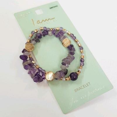 پک دستبند کشی ، کار شده با سنگ آمیتیست اصل ، فری سایز