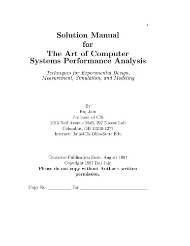 خرید و دانلود نسخه کامل کتاب Solution Manual for The Art of Computer Systems Performance by Raj Jain