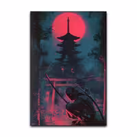 تابلو شاسی گوفی مدل سامورایی و نینجا در معبد ژاپنی طرح Ninja Samurai Temple 4K کد RD52 | دنیای قاب