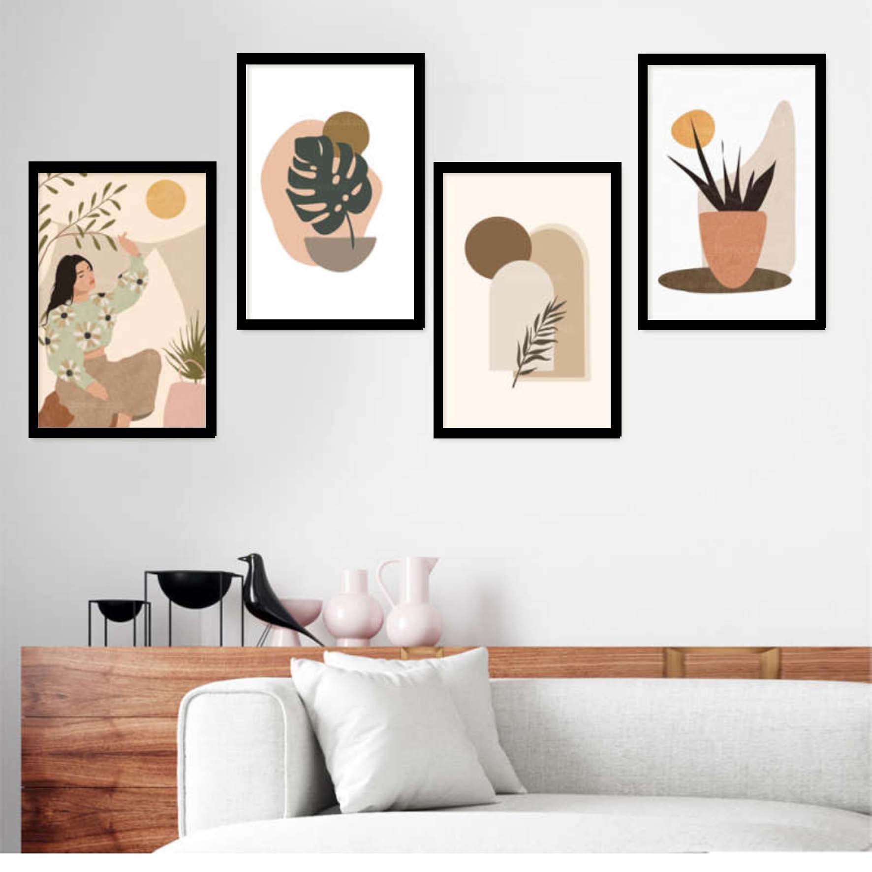 تابلو مدل دکوراتیو لایت طرح برگ انجیری کد 964 مجموعه 4 عددی