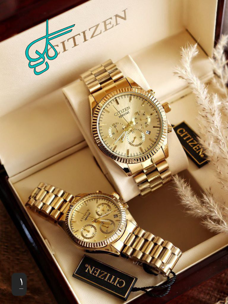 خرید ست ساعت مردانه و زنانه سیتیزن کرنوگراف بندقفلی رنگ ثابت قفل پروانه ای کد 2115291 - ردگل
