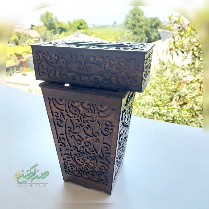 
ست جادستمال کاغذی وسطل زباله  کدHB1617رنگ و دولایه رنگ آنتیک طلایی با ام دی اف 3میل مغز درجه 1