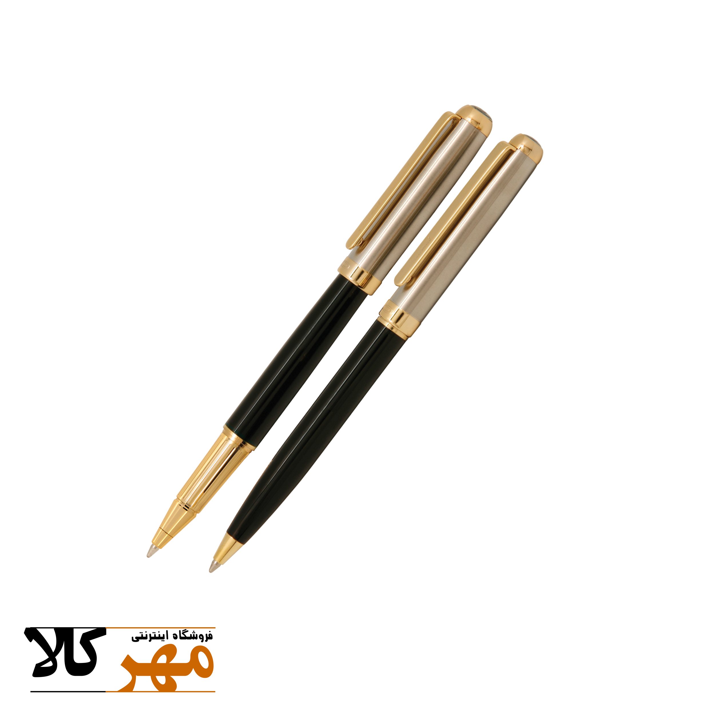 قلم ست خودکار و روان نویس نیمه مشکی لاکی - استیل گیره زرد IPLOMAT مدل LORD