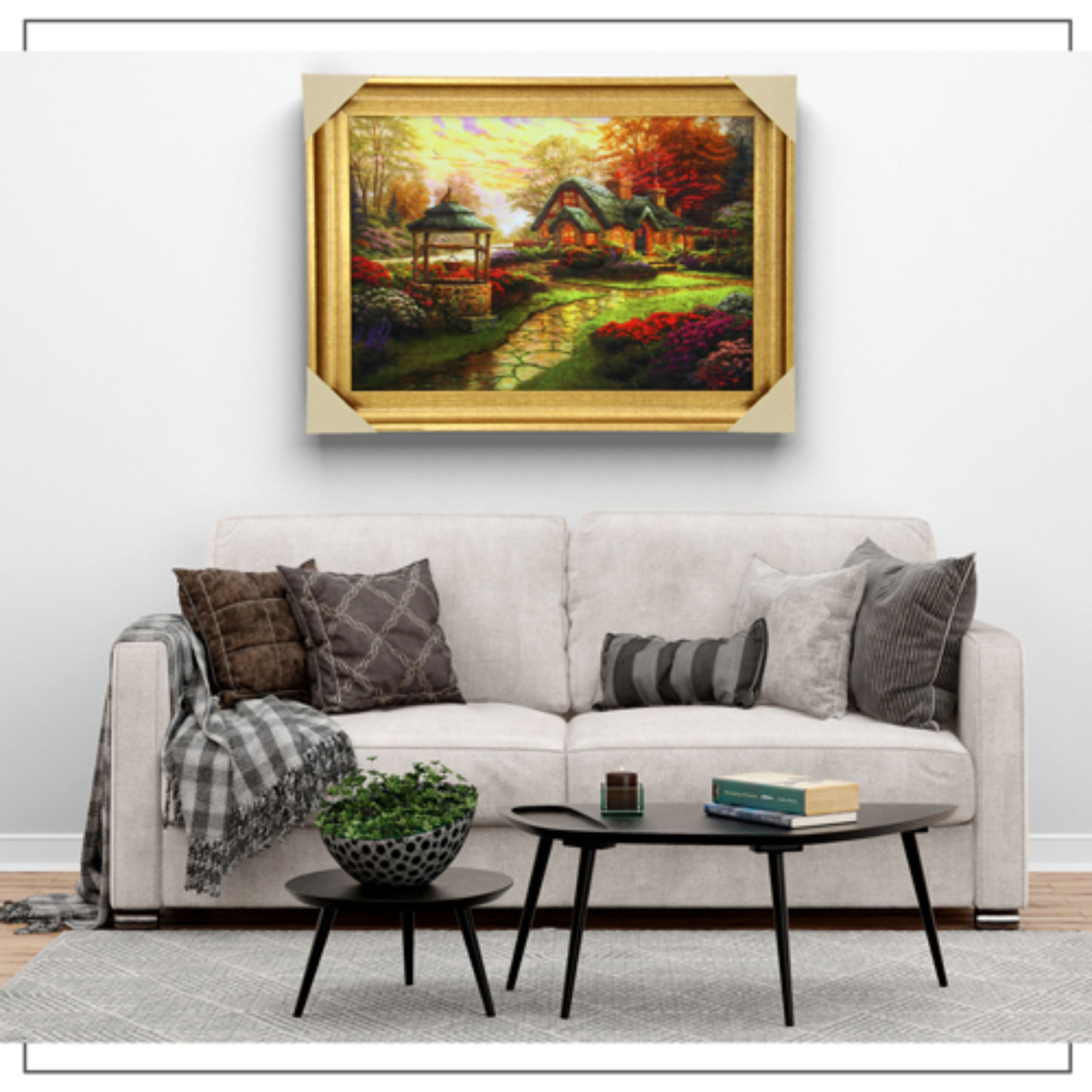 تابلو مخمل منظره طرح خانه جنگل تابلو چاپ مخمل کد 25003