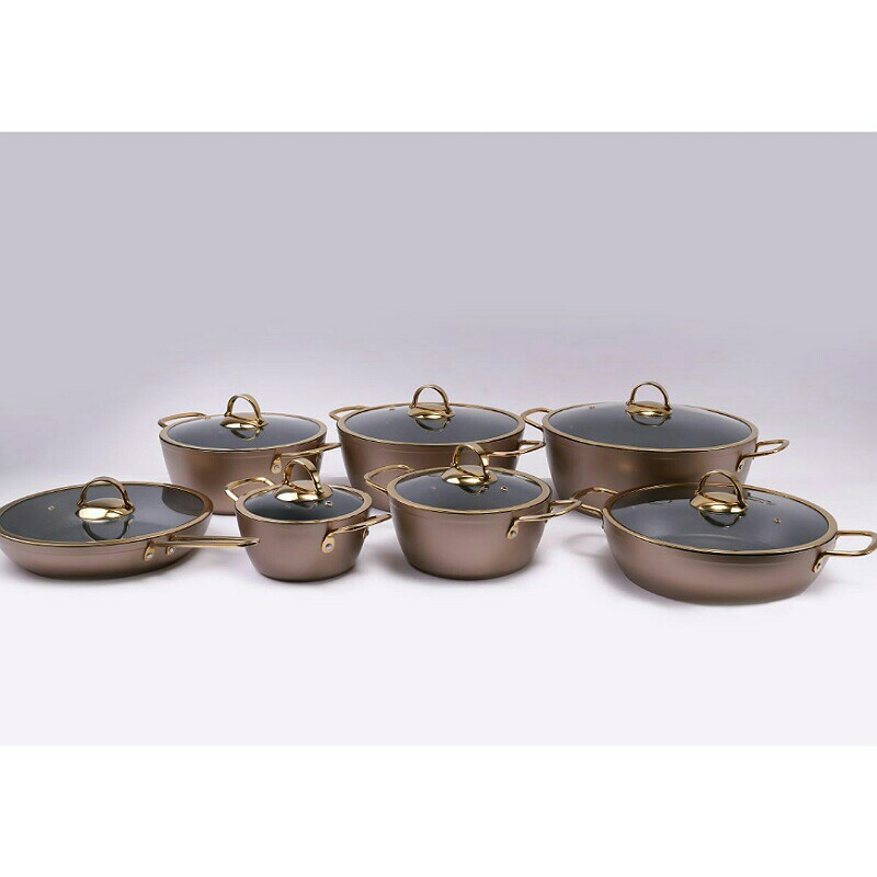 سرویس قابلمه 14 پارچه طلایی با درب منحنی طلایی ( یونیک ) 8316 