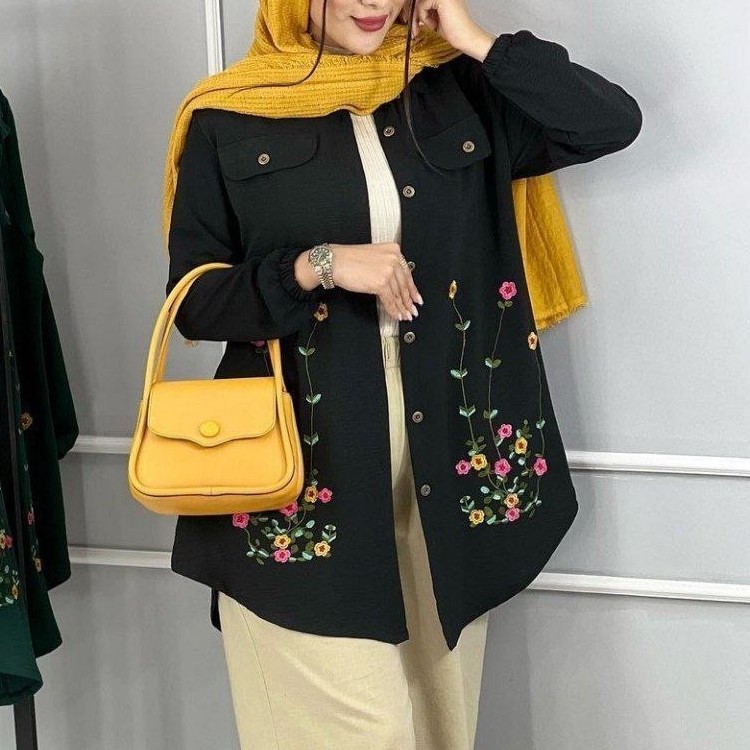 مانتو زنانه گلدوزی ابروبادی فری سایز تا 44 (ارسال رایگان)
