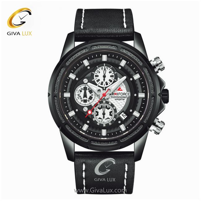 ساعت مچی اورجینال ناوی فورس مردانه سه موتوره کرنوگراف مشکی | مشکی | سفید | کد رفرنس NF8004