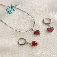 خرید نیم ست مارک ژوپینگ نگین دار یاقوت سرخ همراه با زنجیر مدل ماری سیلور کد 1715076 - ردگل