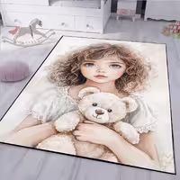 فرش اتاق دختر طرح ساده دختر بچه با عروسک و لباس سفید HQ-3330