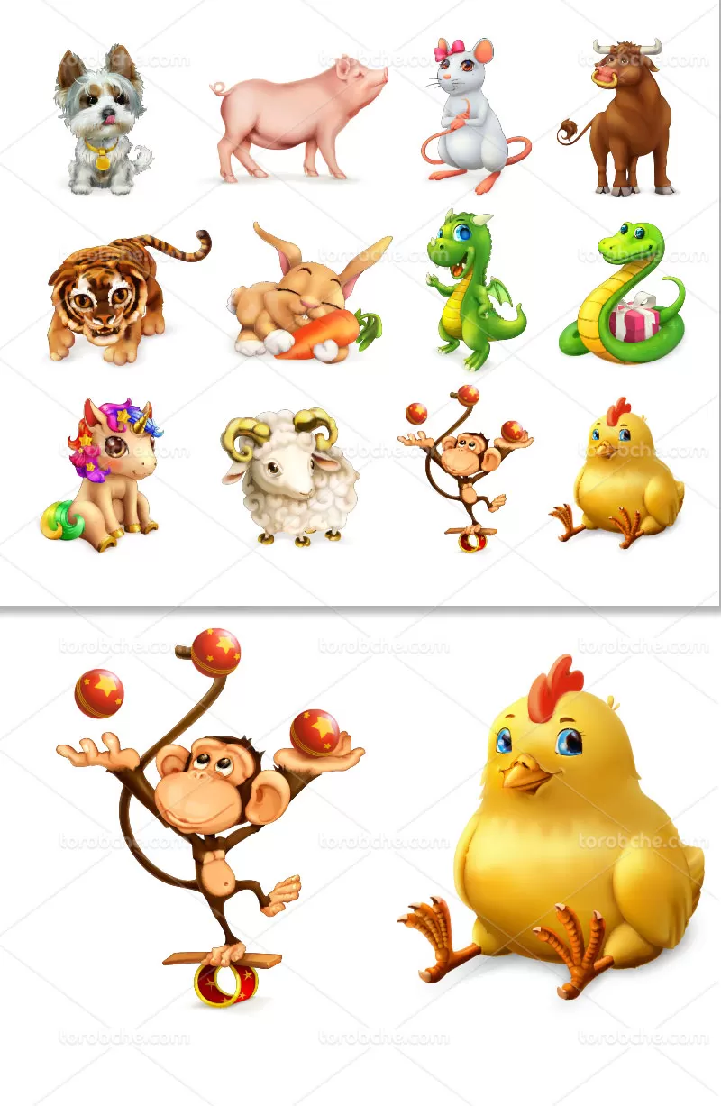 وکتور کاراکتر حیوانات کارتونی | گرافیک با طعم تربچه