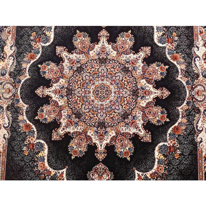 فرش ماشینی زمرد مشهد کد 2SOR38 زمینه سورمه ای