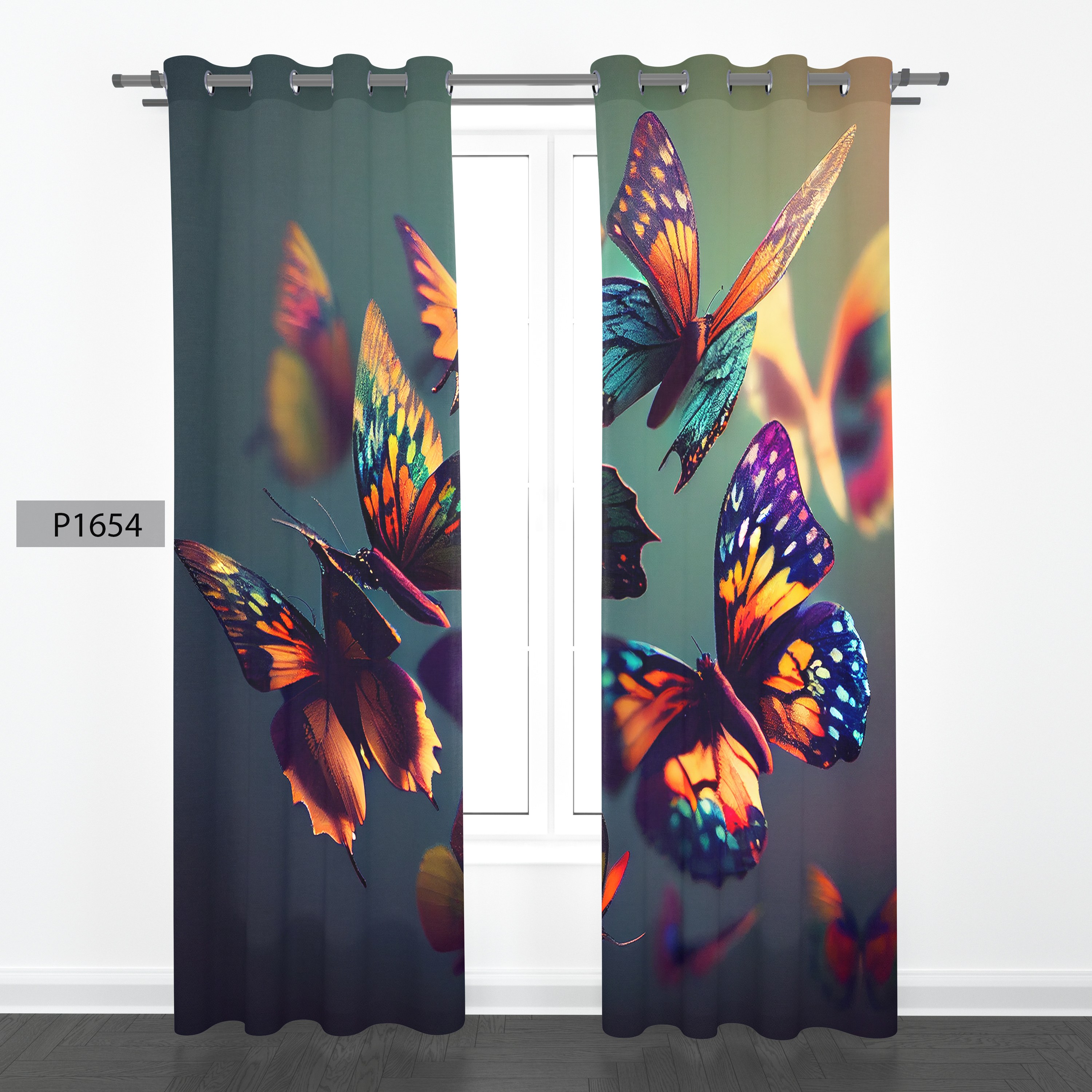 پرده هازان چاپی دوقواره دوخته شده پانچ شده هر قواره عرض 140ارتفاع 190 کد1654