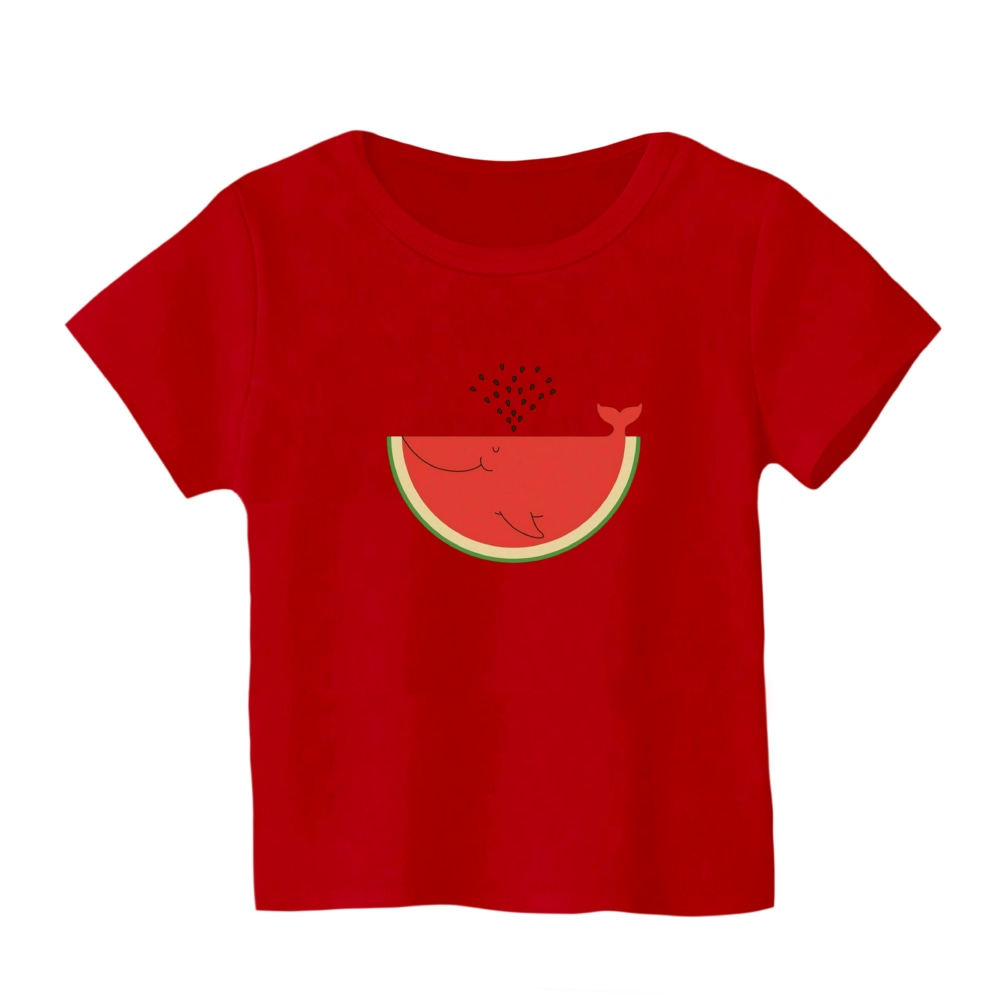 تی شرت آستین کوتاه بچگانه مدل هندوانه نهنگ یلدایی رنگ قرمز