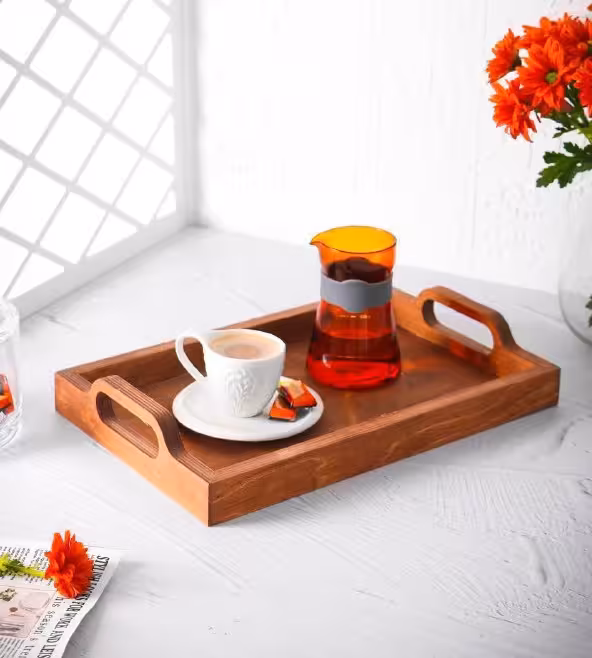 سینی چوبی دسته از بالا