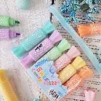 هایلایتر شکلاتی 6 رنگ  دوسر یک سر باریک یک سر ضخیم 