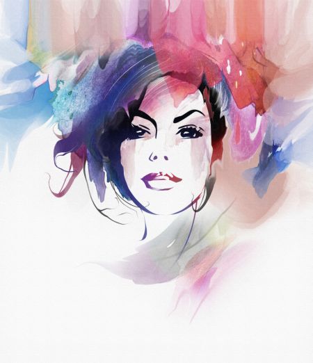 خرید و دانلود عکس نقاشی آبرنگ پرتره ایی از یک زن | پیک فاکس | Pic Fox