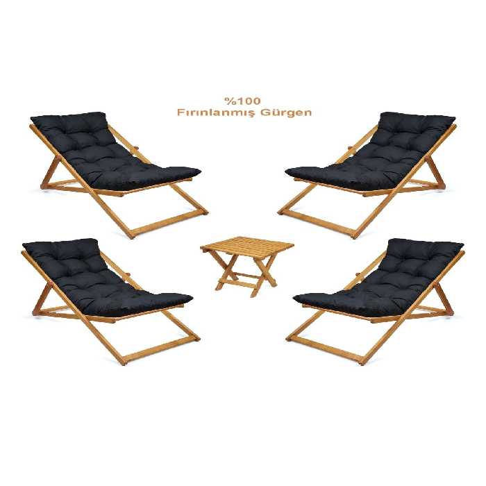 صندلی کمپ مشکی سیاه کمپینگ Misty Sezlonk مجموعه بالکن سخت Terra Beach تاشو 4 Sezlont 1Sehpa HUNDEMİR