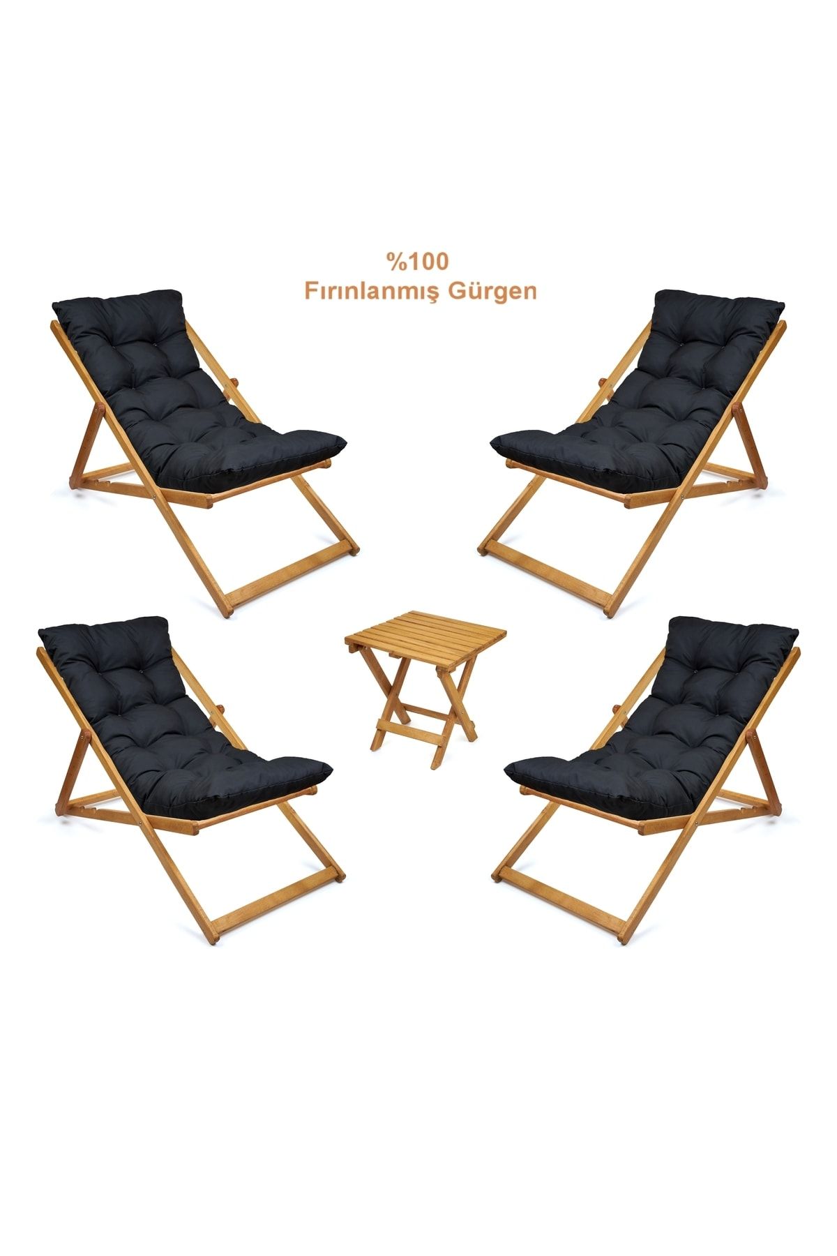 صندلی کمپ مشکی سیاه کمپینگ Misty Sezlonk مجموعه بالکن سخت Terra Beach تاشو 4 Sezlont 1Sehpa HUNDEMİR