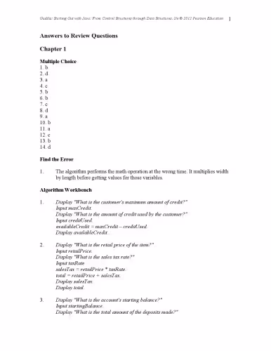 خرید و دانلود نسخه کامل کتاب Starting Out with Java: From Control Structures through Data Structures, Answers to Review Questions