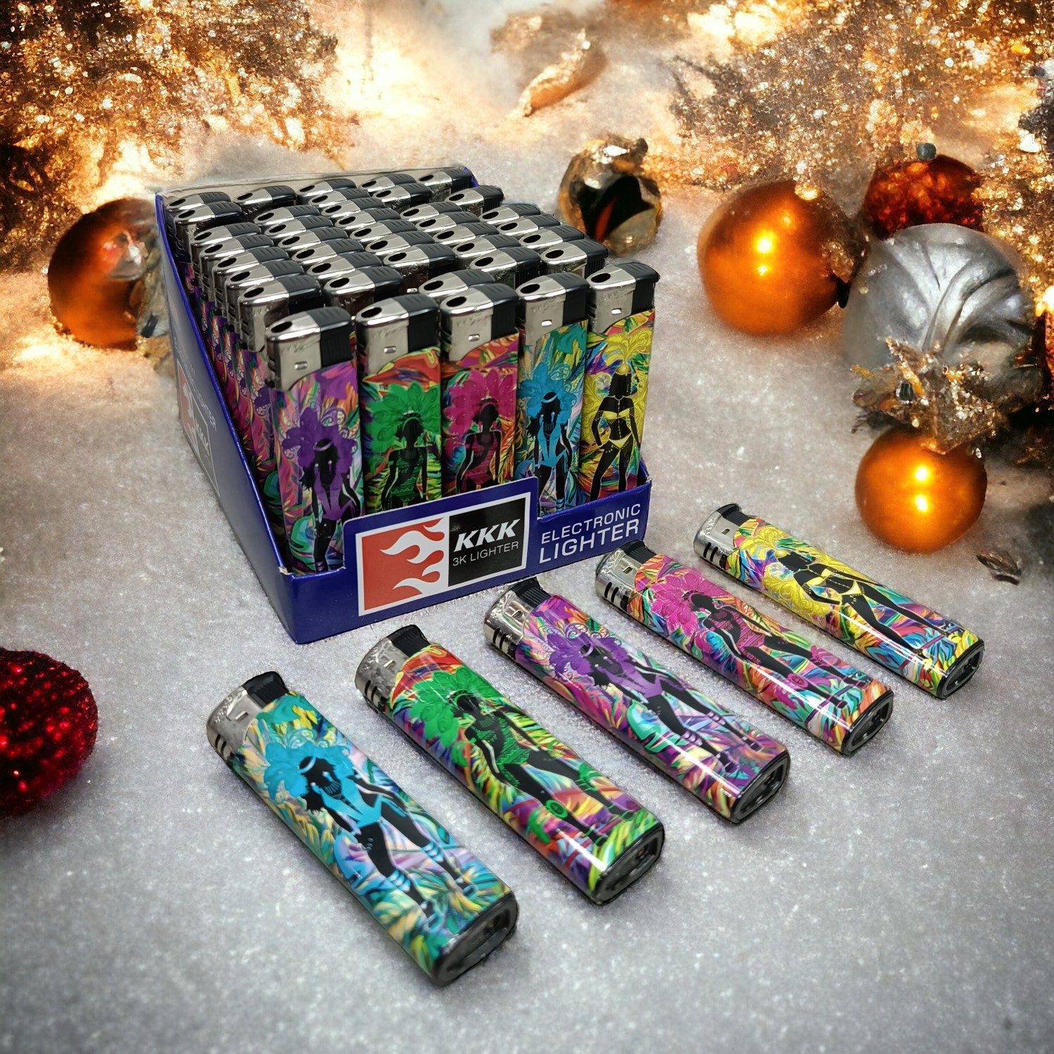 فندک اتمی شعله ساده مدل kkk طرح دار بسته 1 عددی