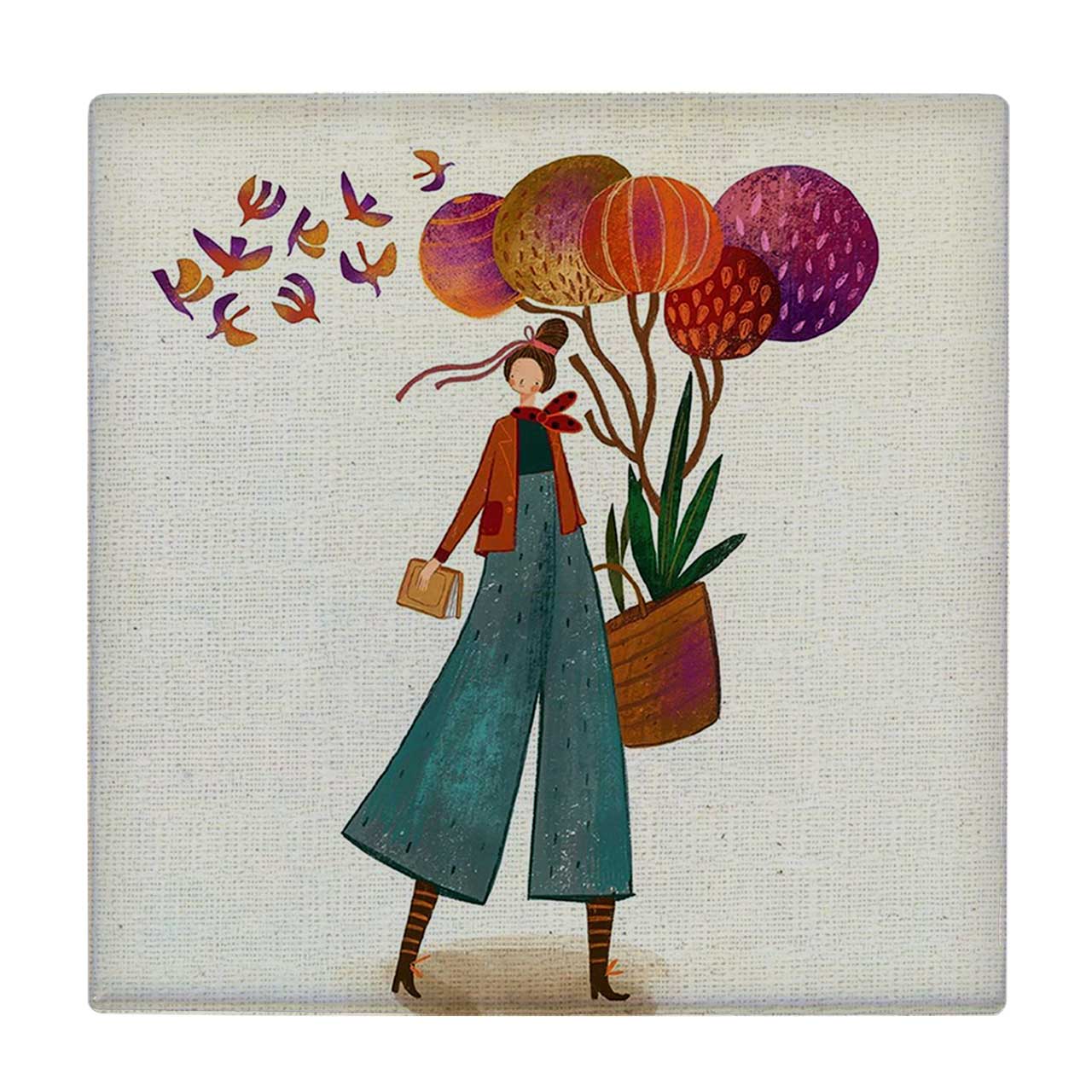 زیر لیوانی  طرح بانو و پرندگان کد    5757548_3985