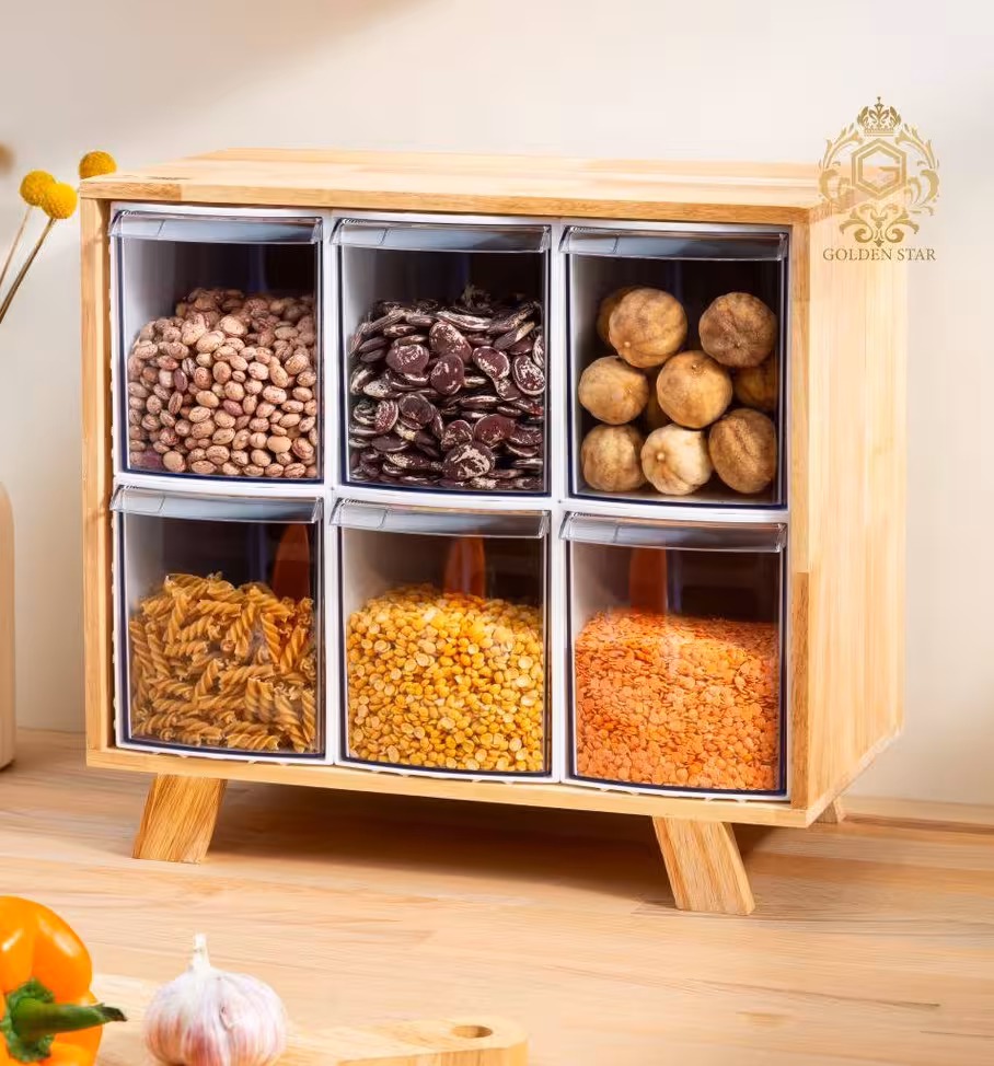 باکس حبوبات 6کشو چوبی