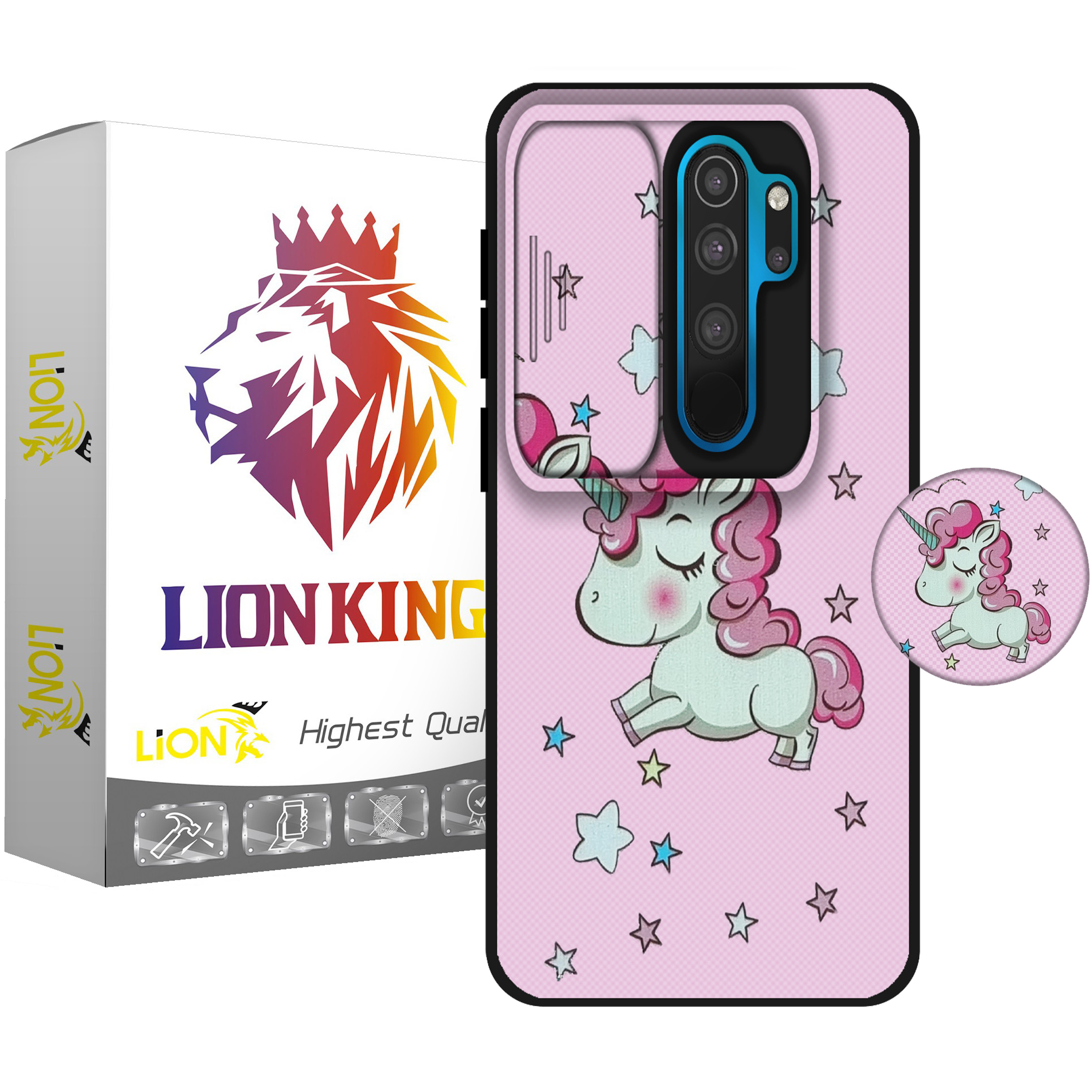کاور لاین کینگ مدل uniparandeh J2 مناسب برای گوشی موبایل شیائومی Redmi Note 8 Pro به همراه پایه نگهدارنده