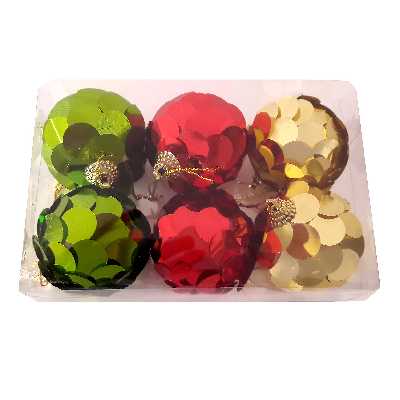 آویز تزیینی طرح کریسمسی مدل گوی پولکی مجموعه 6 عددی