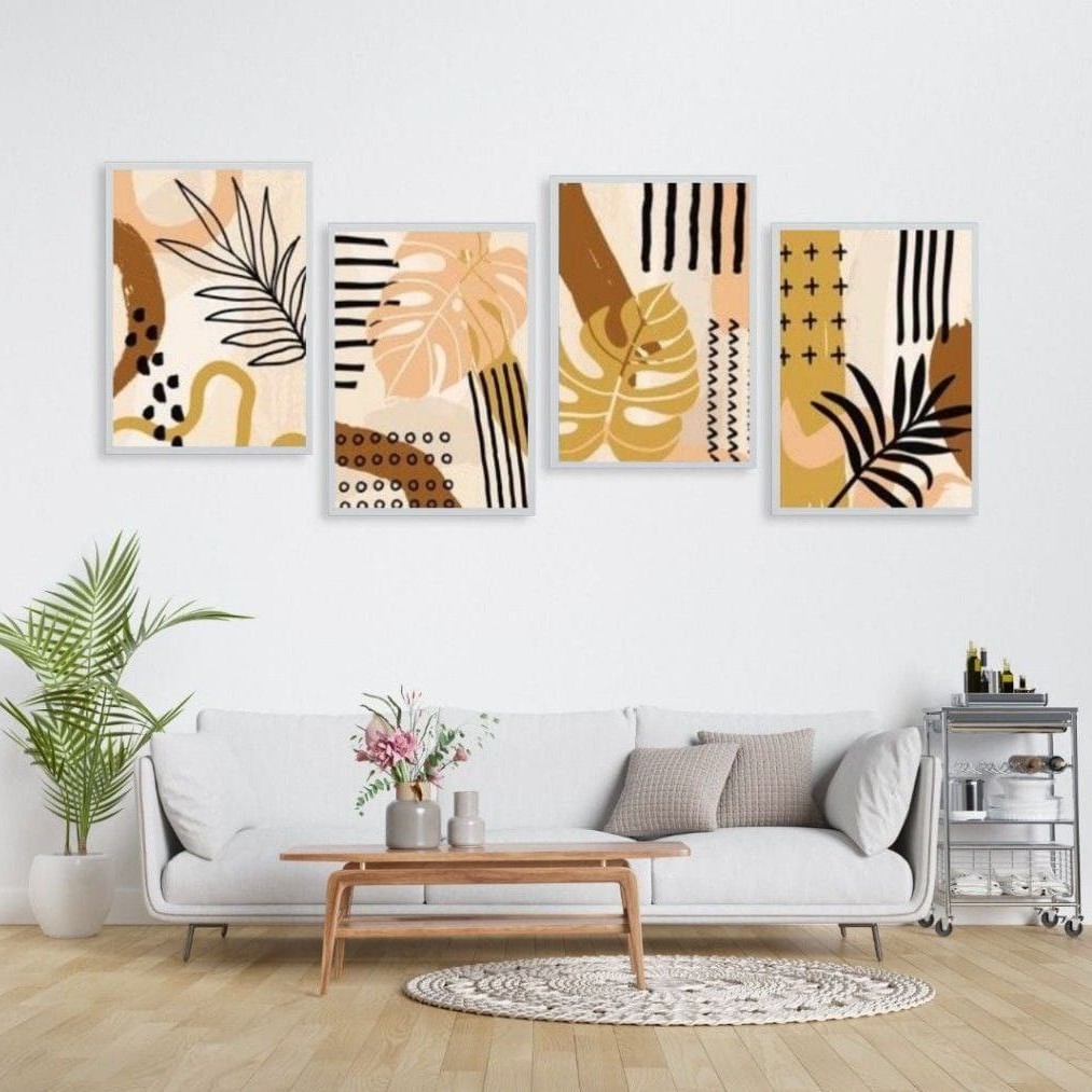 تابلو دکوراتیو برگ مشکی وزرد مینیمال چهار تکه هر تکه 40در30