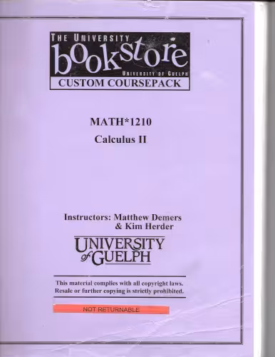 خرید و دانلود نسخه کامل کتاب University of Guelph MATH*1210 Calculus II