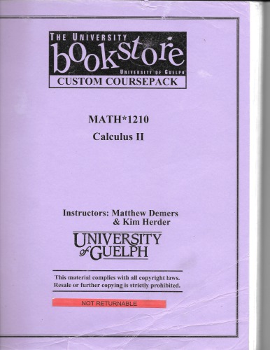 خرید و دانلود نسخه کامل کتاب University of Guelph MATH*1210 Calculus II