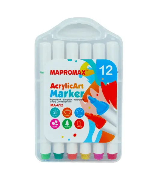 ماژیک نقاشی اکرلیک ماپرومکس 12 رنگ سه گوش جعبه طلقی