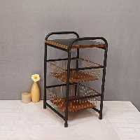 جا پیازی جا سیب زمینی 2طبقه کف چوبی کشویی سبد سیب زمینی پیشتازان رنگ مشکی طلایی 