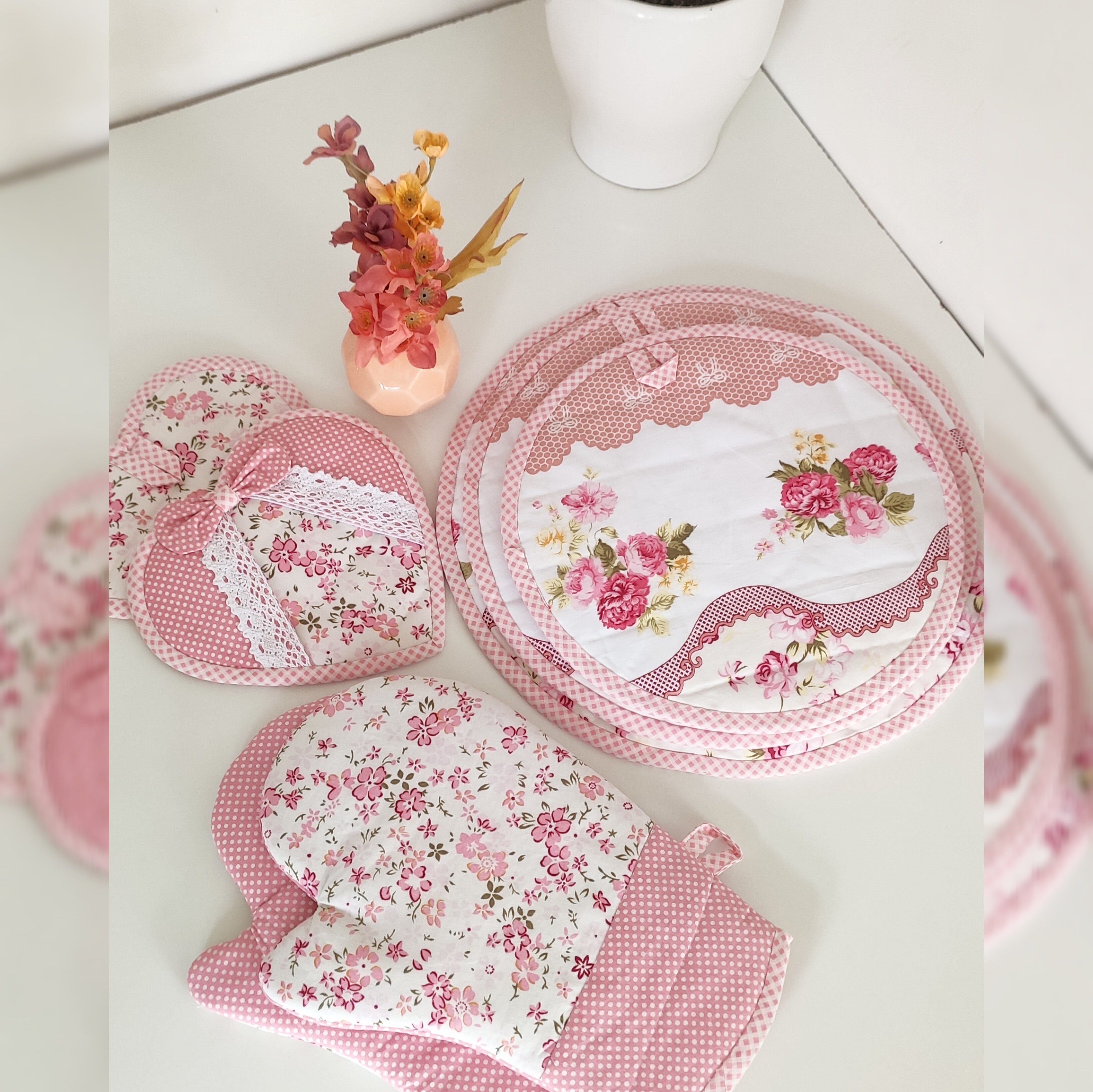 نیم ست سرویس آشپزخانه با پارچه کتان نخ 