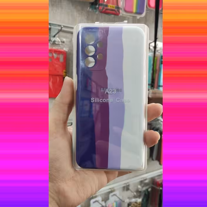 گارد سیلیکونی اورجینال پاک کنی رنگین کمانی محافظ لنزدار Samsung Galaxy A23 کد 9