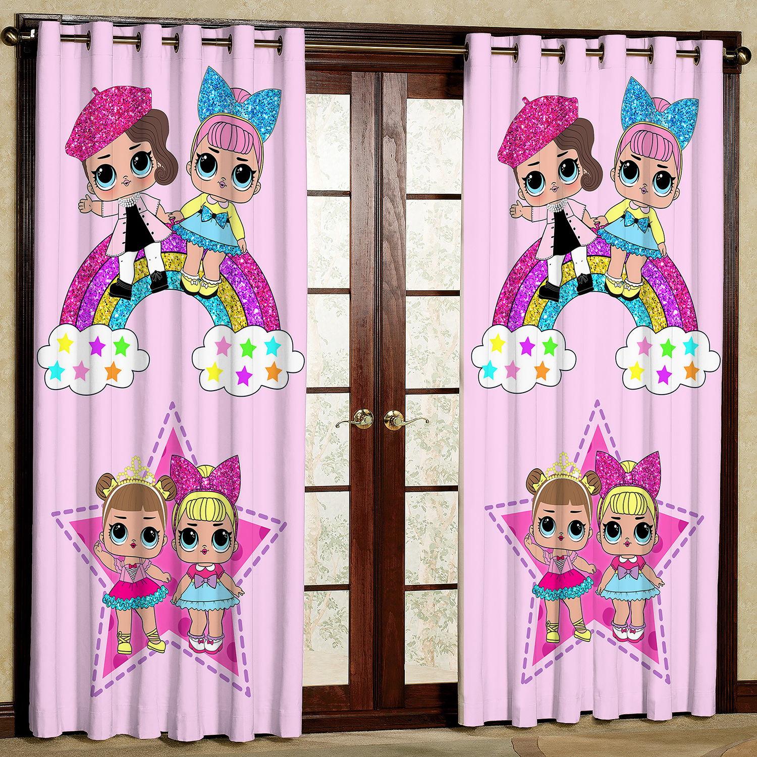  پرده مدل دختر و رنگین کمان هازان پانچی کد 4573 سایز 140x200 سانتی متر