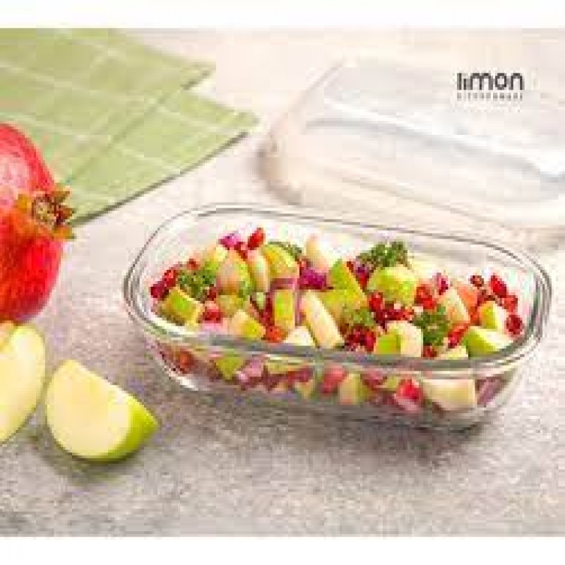 ظرف شیشه ای سروو نگهداری  بیضی 500میلی لیتر  لیمون
