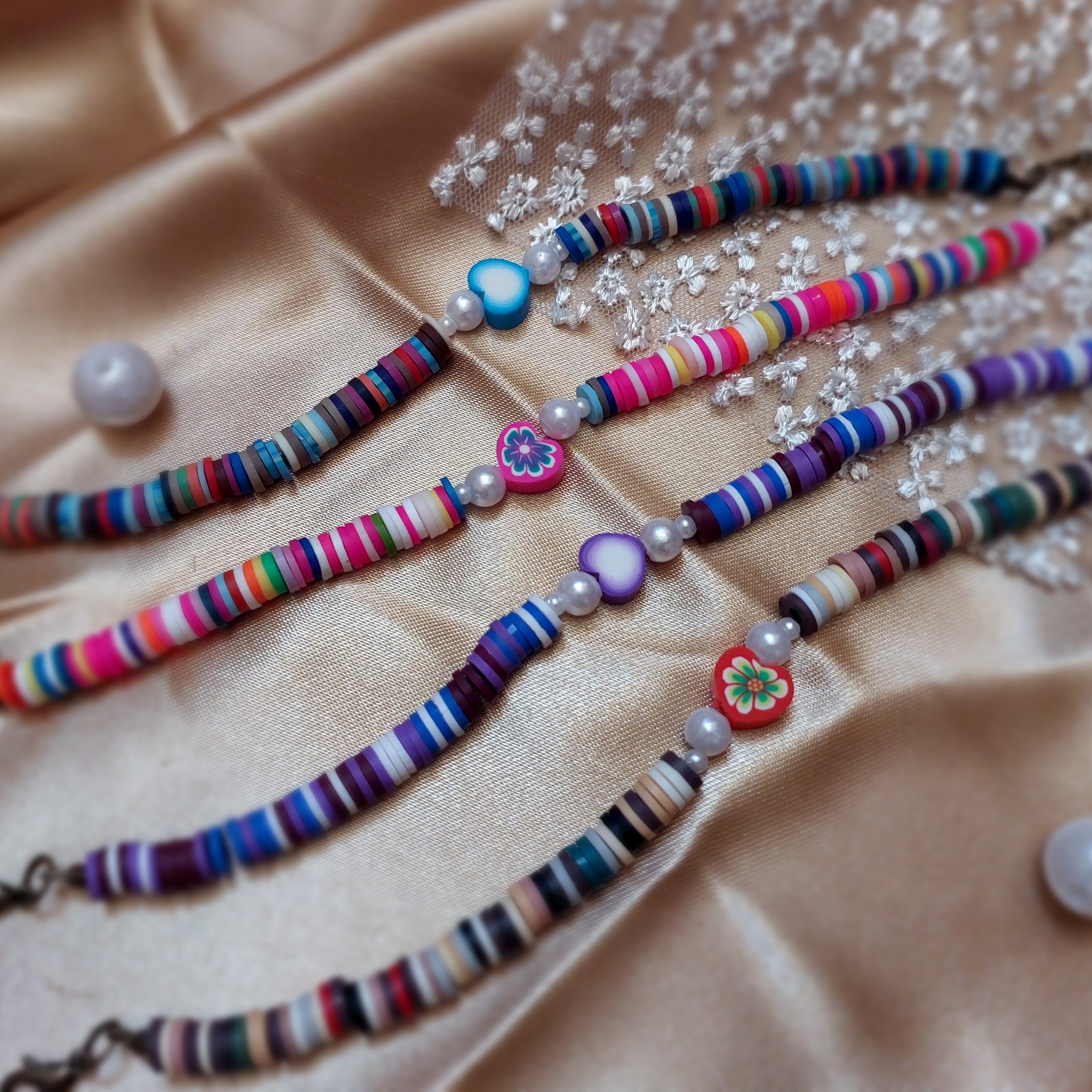 دستبند دستساز مدل فیمو واشری به همراه زنجیر اضافه 