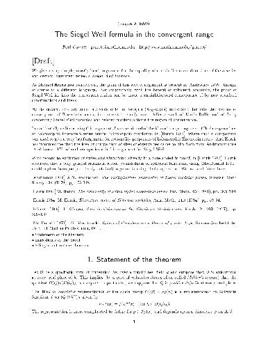خرید و دانلود نسخه کامل کتاب The Siegel-Weil formula in the convergent range